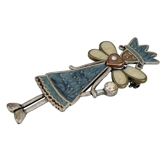 Silver Tone Blue Pearl Enamel Queen Princess Fairy Pin Brooch, K500 - Picture 2 of 7